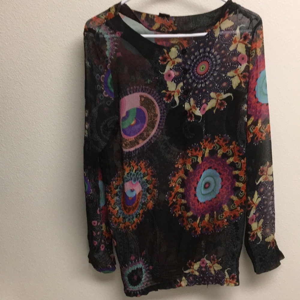 Desigual sheer blouse with colorful details!